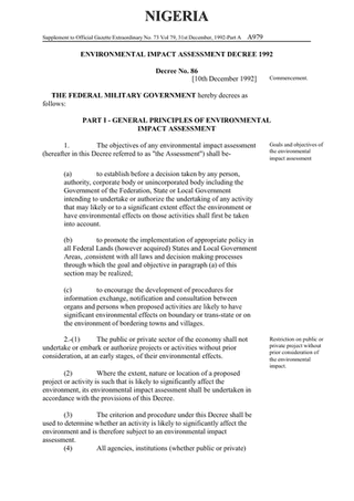 Environmental Impact Assessment Decree, 1992 | AMP EID
